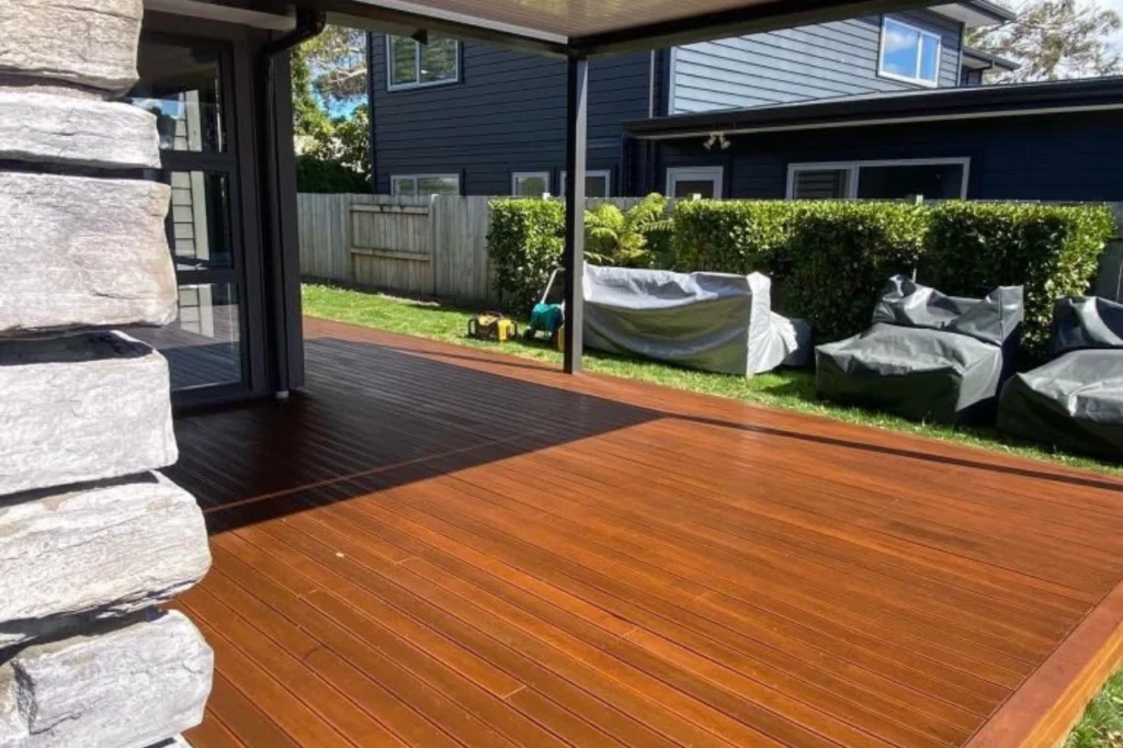 Dark timber decks crafted by Deck Builders Taupo, combining durability and style for modern outdoor living.