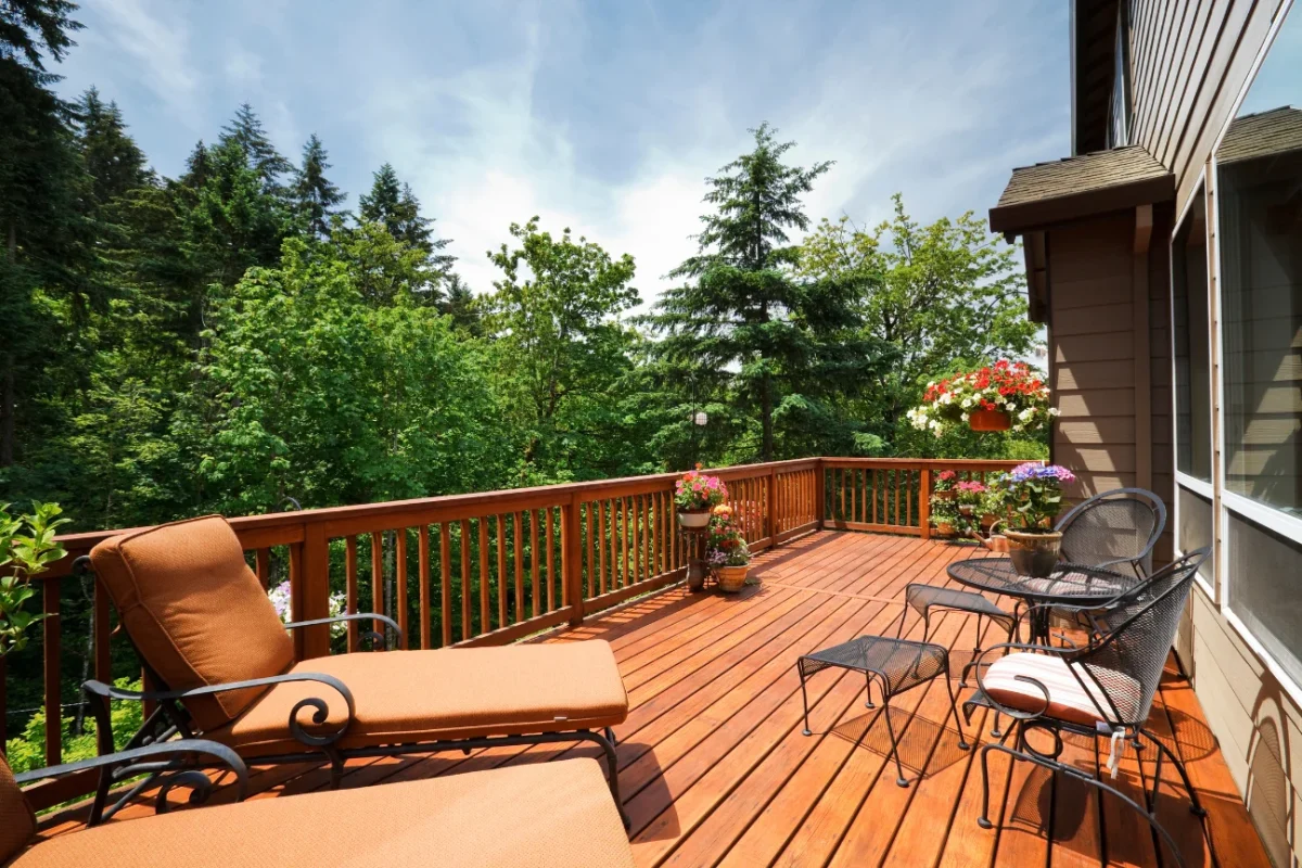 Outdoor deck with lounge chairs showing commitment to quality and durability on the about us page of Deck Builders Taupo.